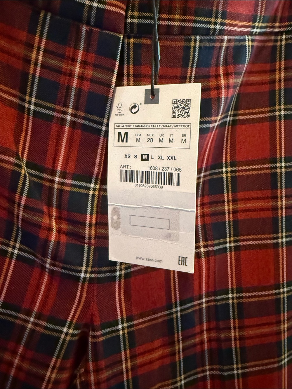 Zara Red and Navy Plaid Button-Down Shirt